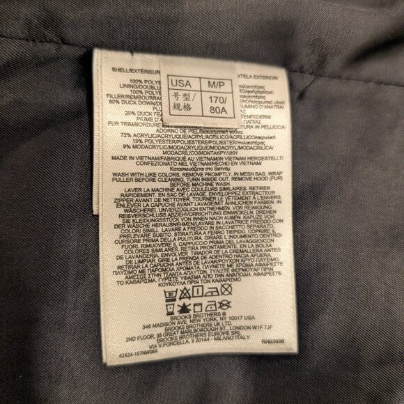 Brooks Brothers Black Puffer Down Jacket with Removable Hood - Women sz MP - Picture 6 of 9